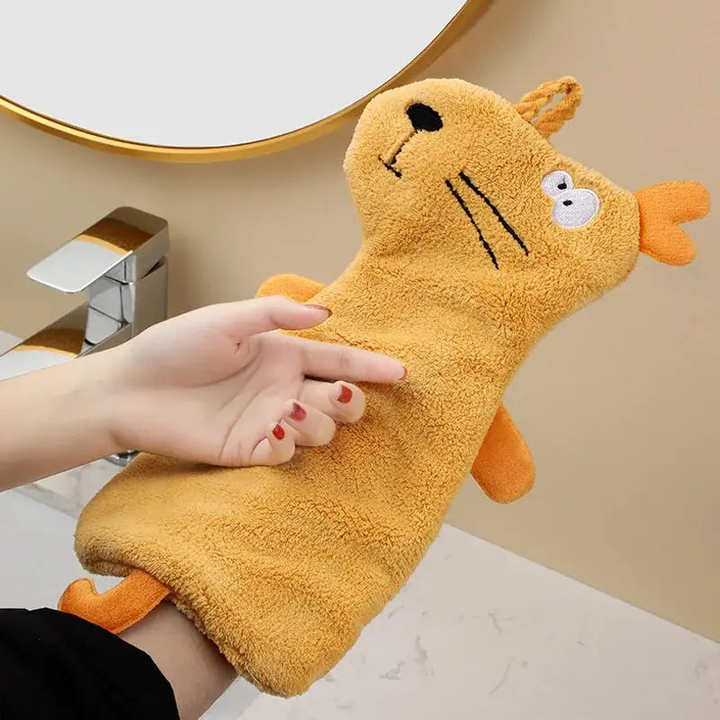 Yellow and gray cartoon animal hand towel kitchen dishcloth