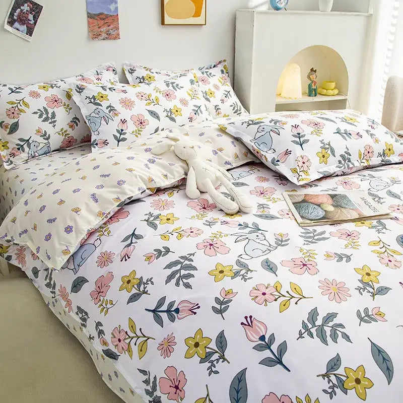 Yellow and light blue carrot cartoon printed bedding set bedroom