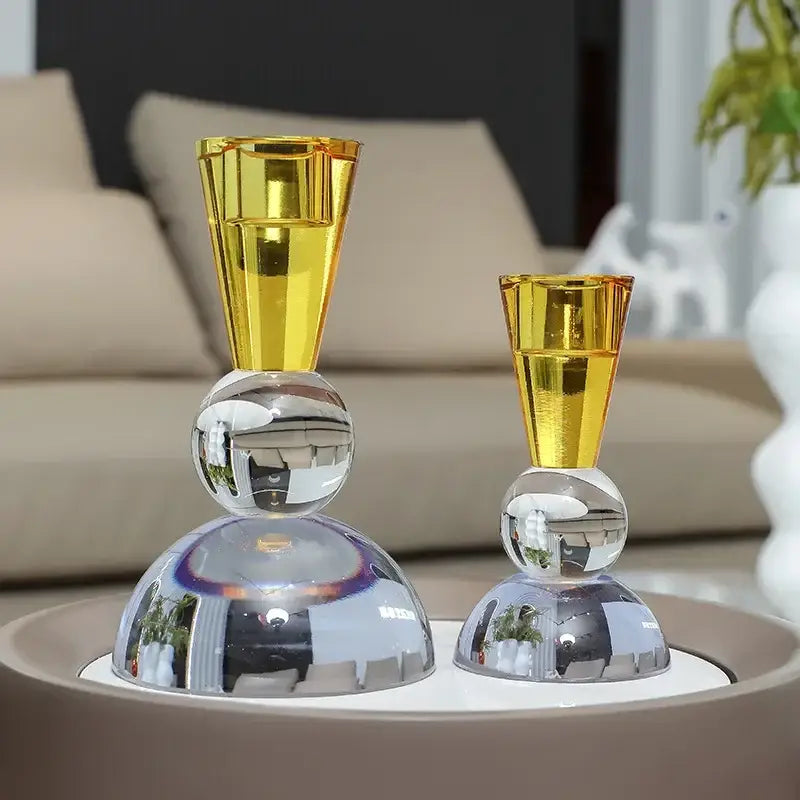 Yellow and pink crystal candle holder dining room centerpiece