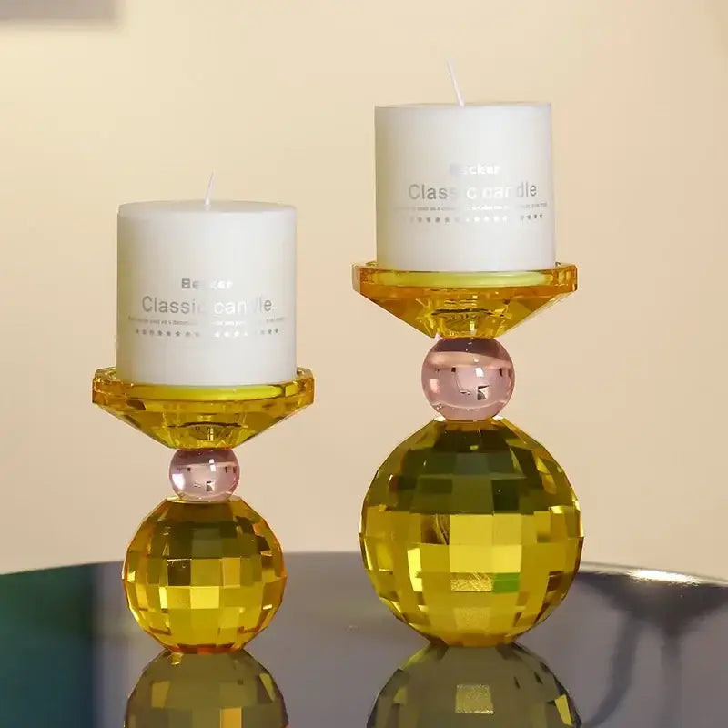 Yellow and pink crystal candle holder dining room centerpiece