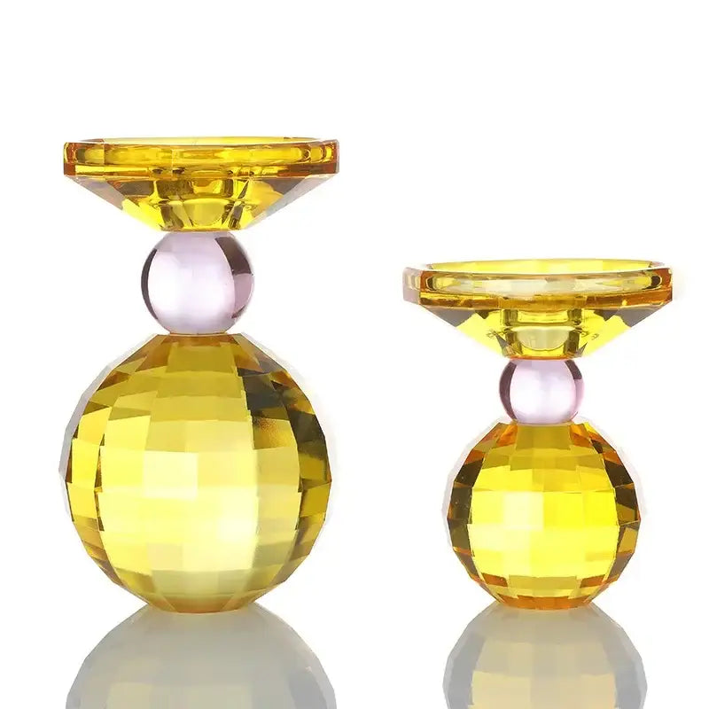 Yellow and pink crystal candle holder dining room centerpiece