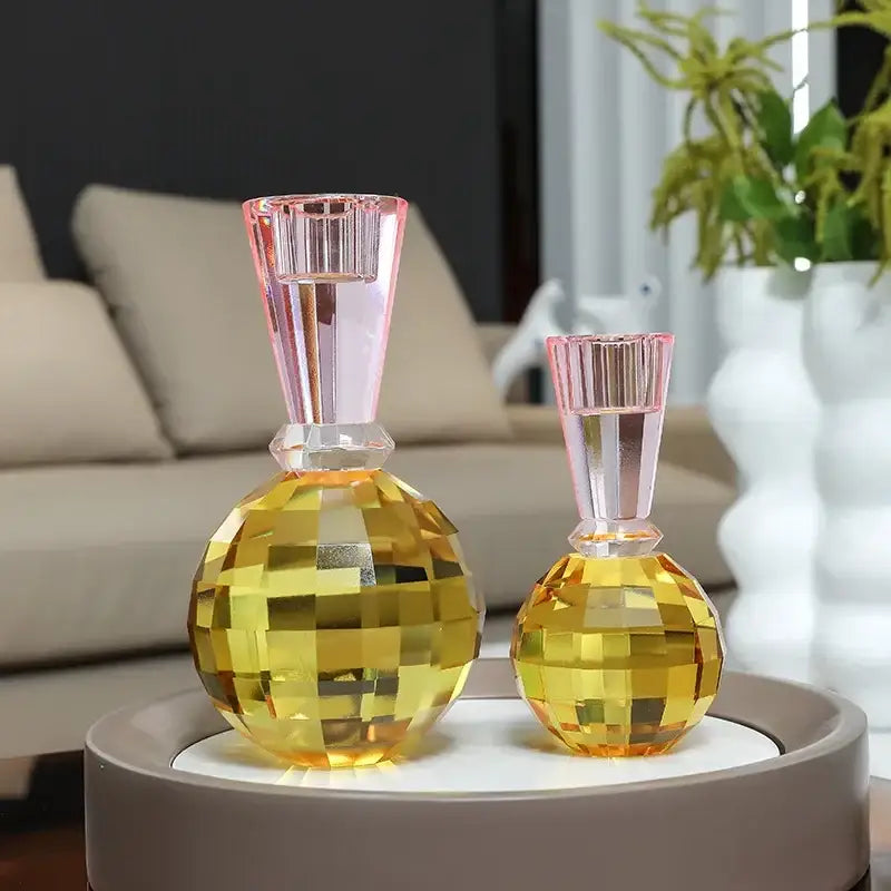 Yellow and pink crystal candle holder dining room centerpiece