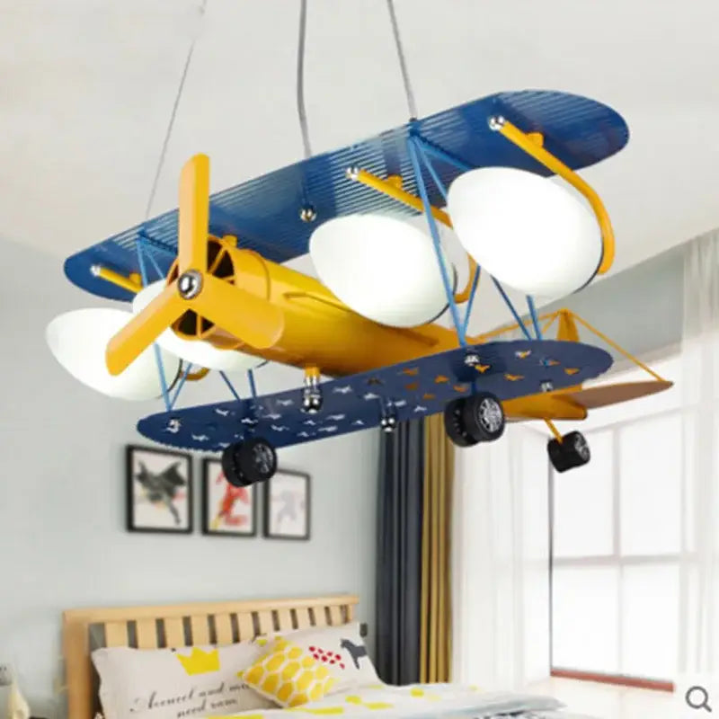 Yellow & blue airplane bluetooth speaker lamp kids room chandelier