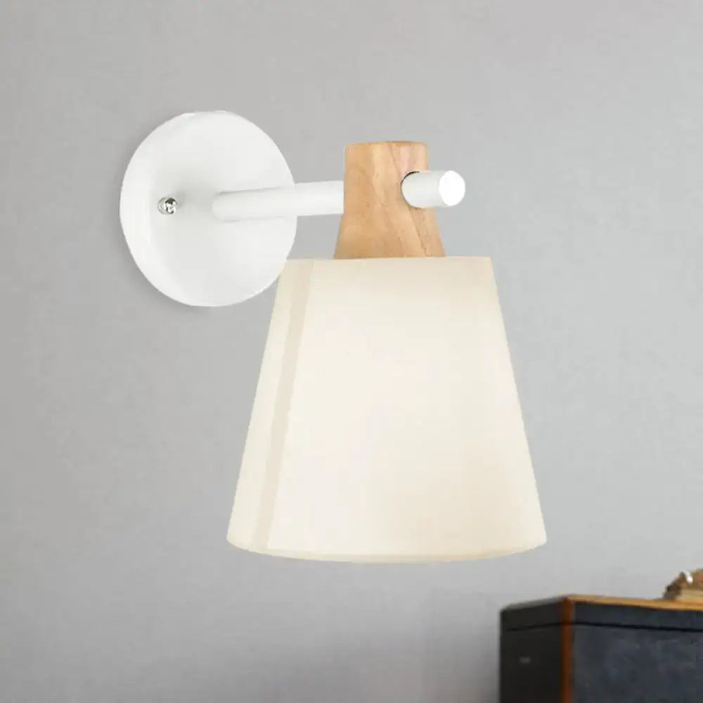Yellow macaron fabric wall light with wood accent bedroom sconce