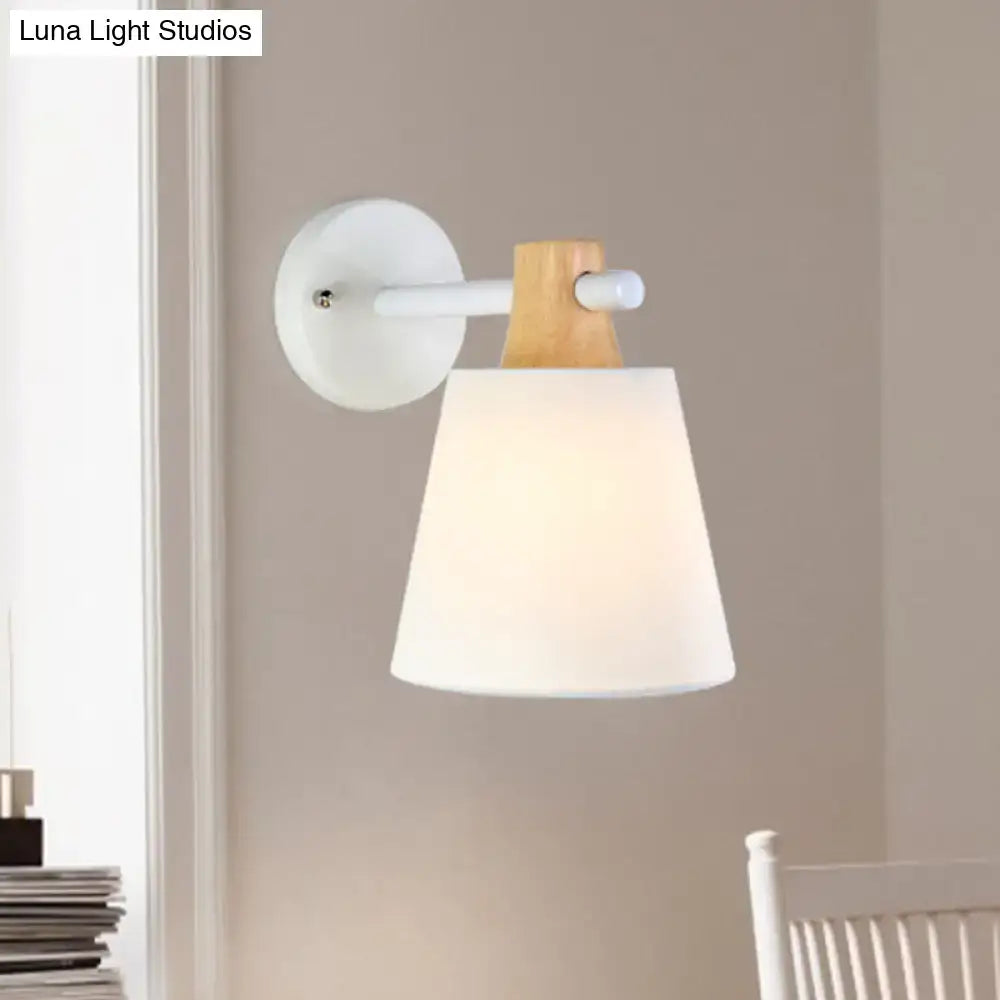 Yellow macaron fabric wall light with wood accent bedroom sconce
