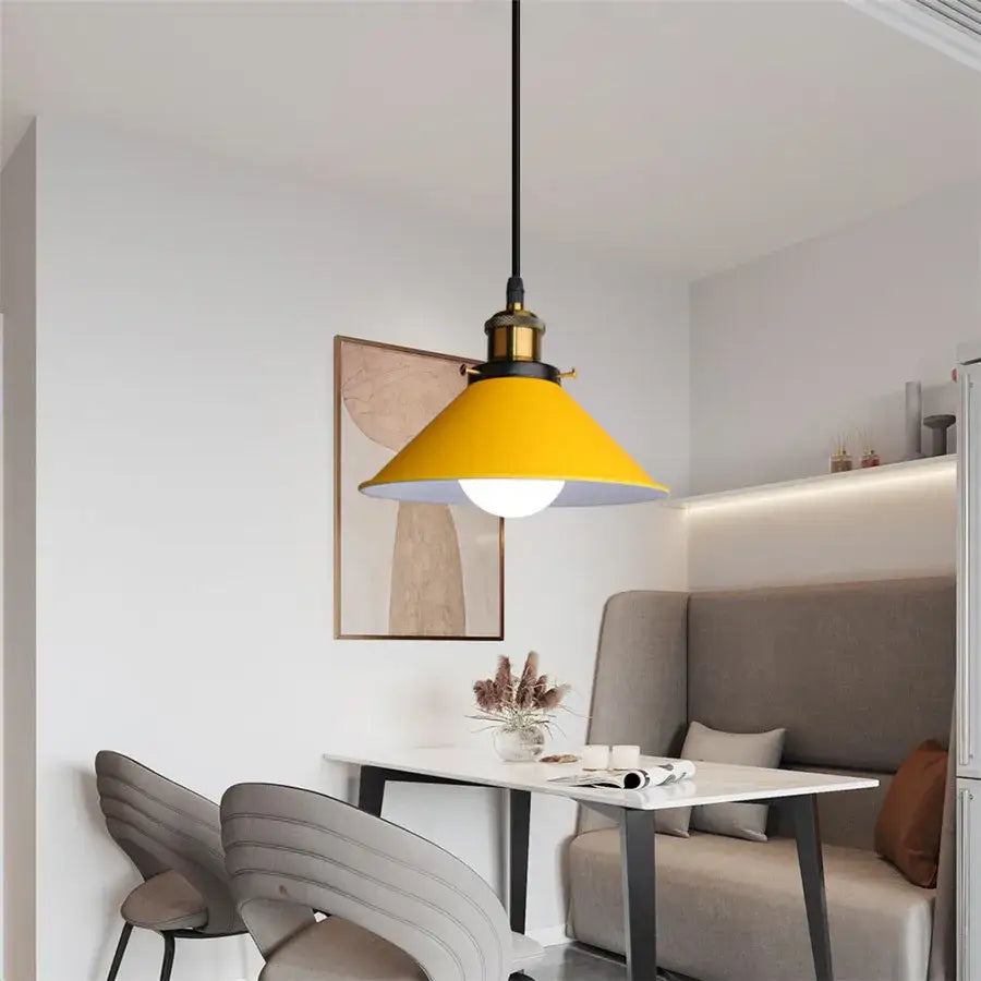 Yellow nordic pendant light dining room colorful conical fixture