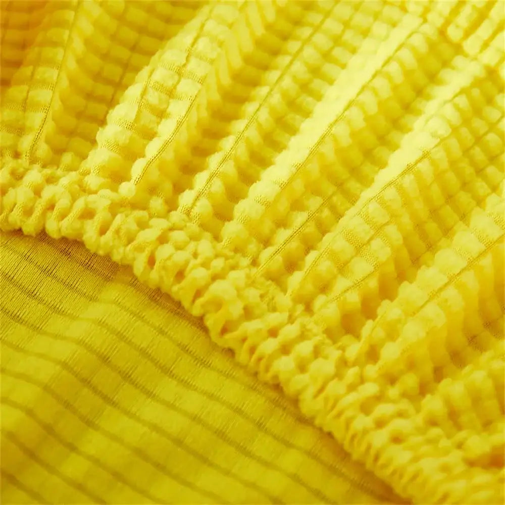 Yellow ribbed fleece chair cover for dining room seat protection
