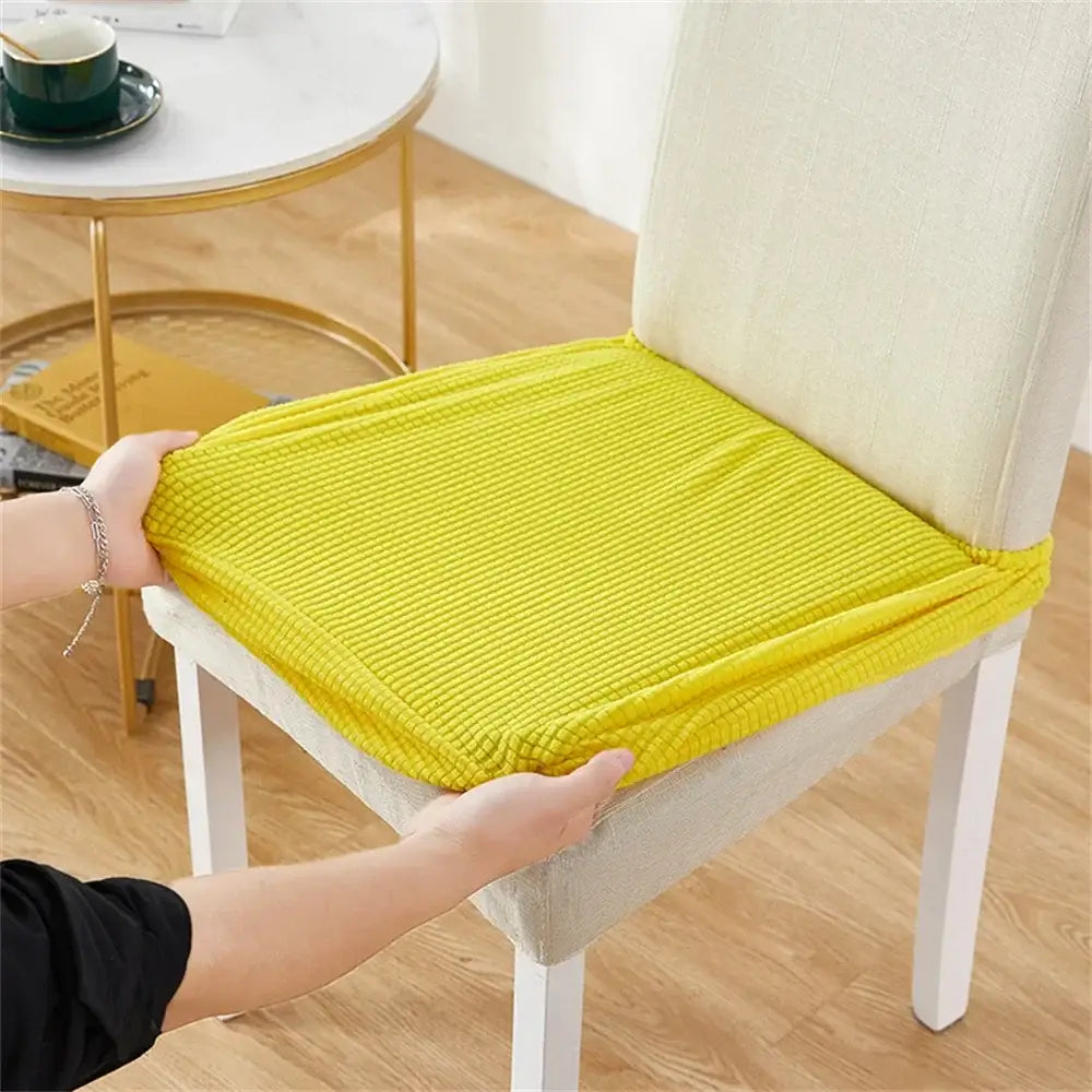 Yellow ribbed fleece chair cover for dining room seat protection