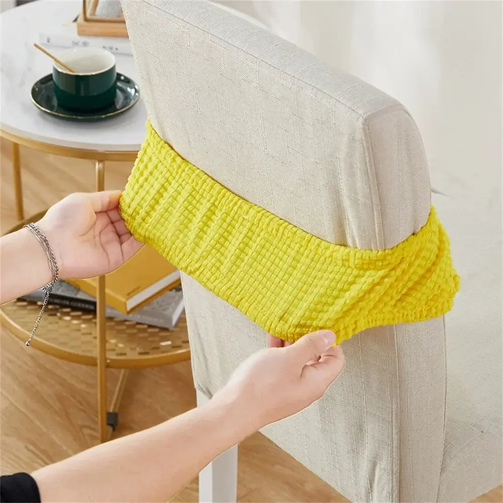 Yellow ribbed fleece chair cover for dining room seat protection