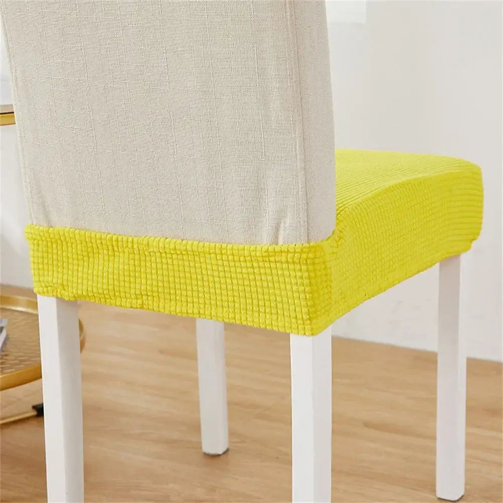Yellow ribbed fleece chair cover for dining room seat protection