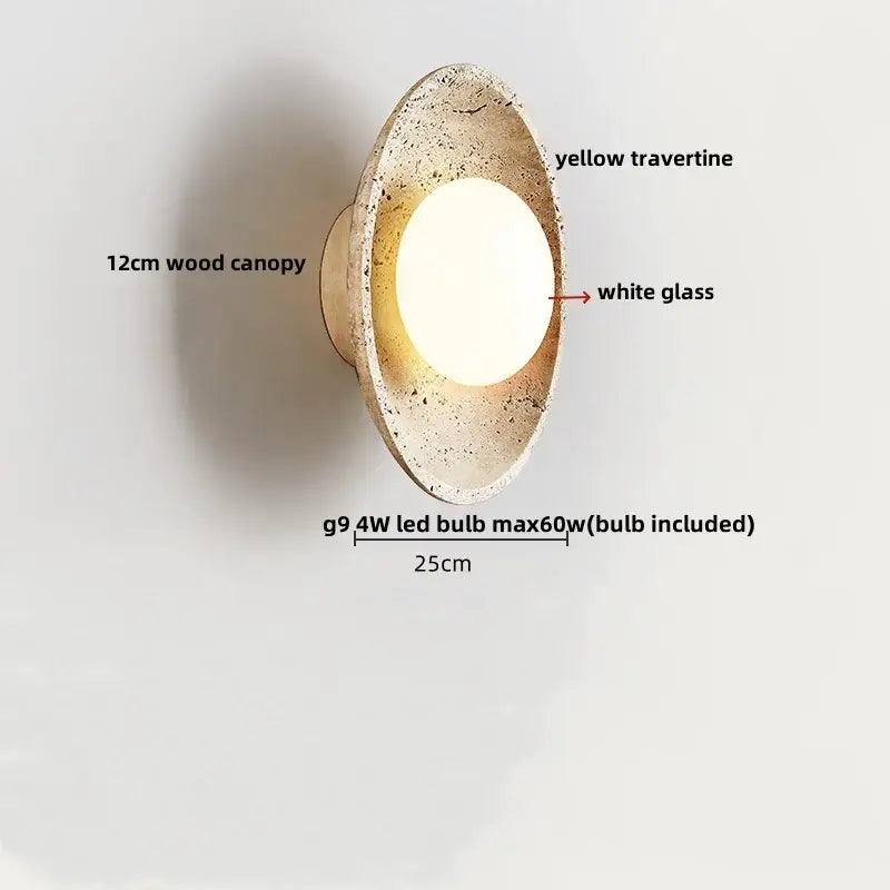 Yellow travertine circular led wall lights bedroom sconce set