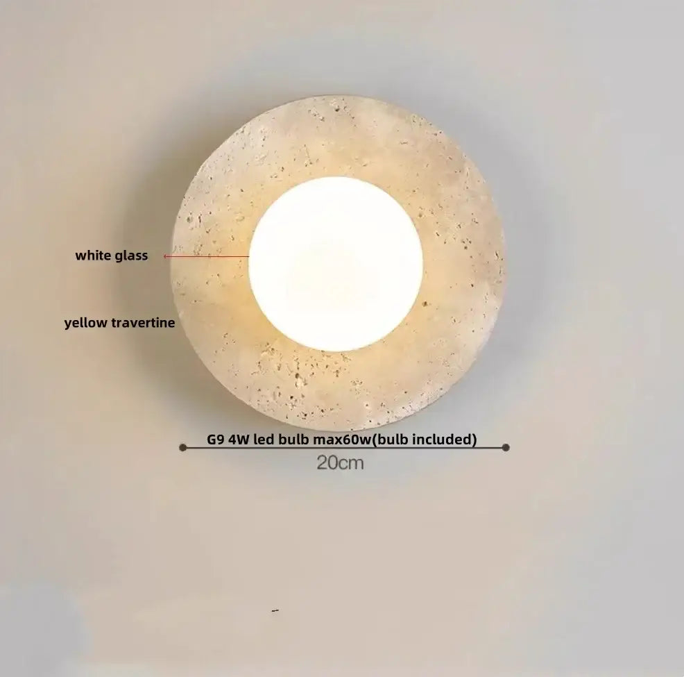 Yellow travertine circular led wall lights bedroom sconce set