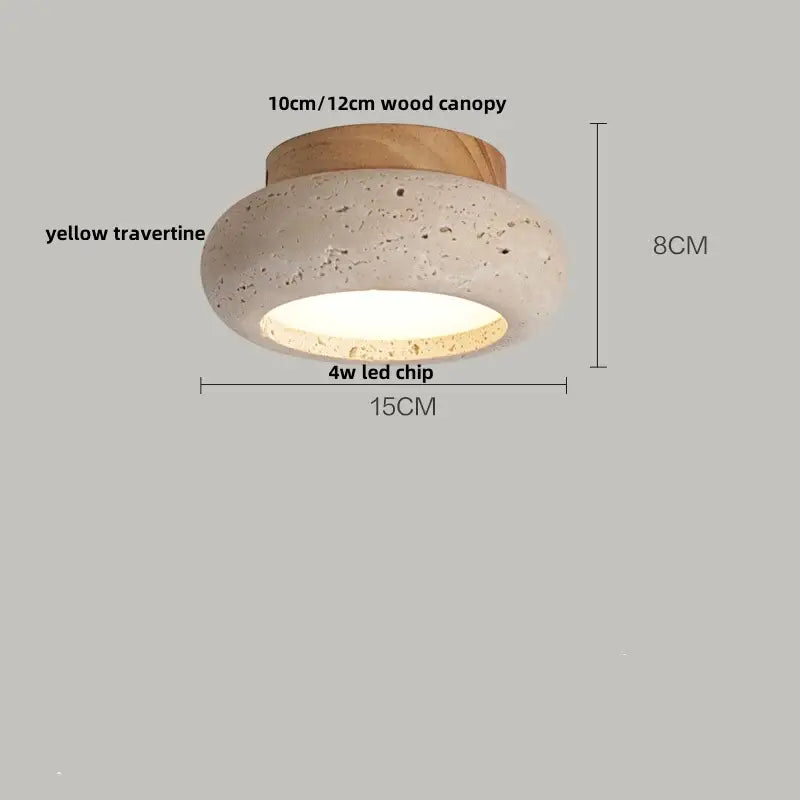 Yellow travertine led ceiling light bedroom textured concrete flush mount