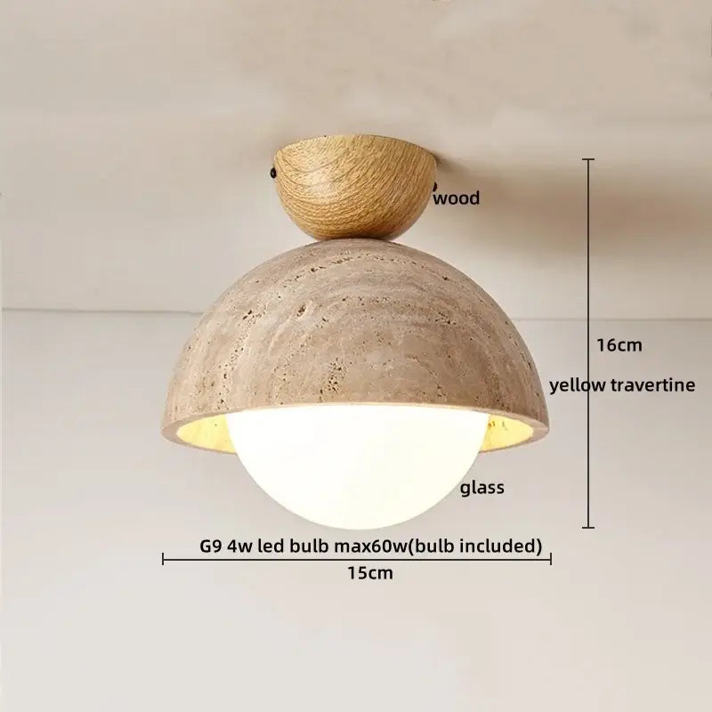 Yellow travertine led ceiling light bedroom textured concrete flush mount