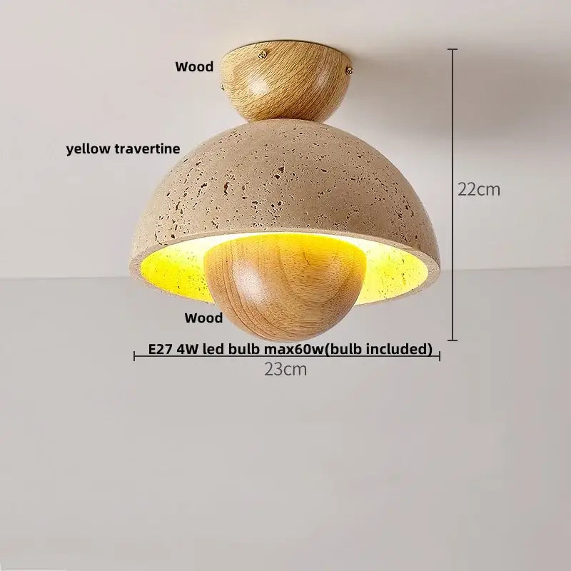 Yellow travertine led ceiling light bedroom textured concrete flush mount