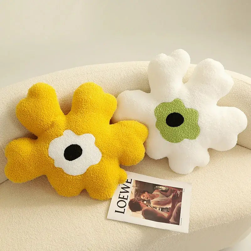 Yellow & white flower shaped decorative throw pillow living room