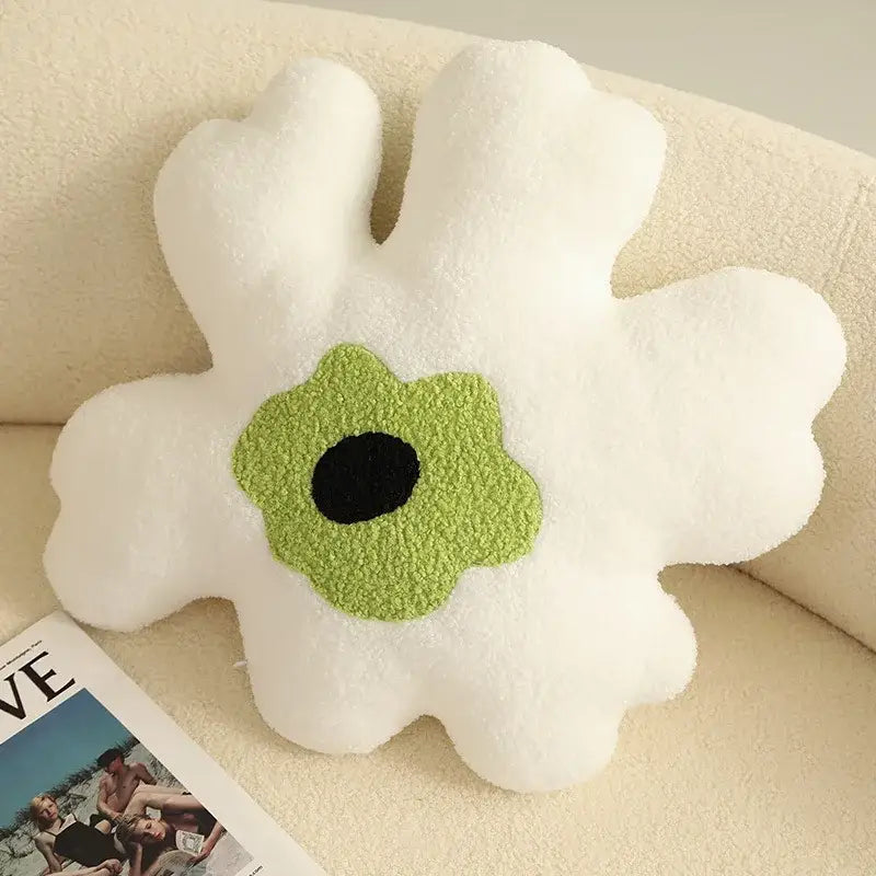 Yellow & white flower shaped decorative throw pillow living room