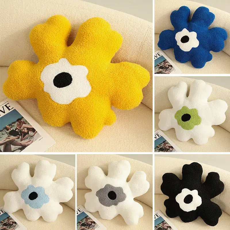Yellow & white flower shaped decorative throw pillow living room