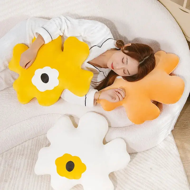 Yellow & white flower shaped decorative throw pillow living room