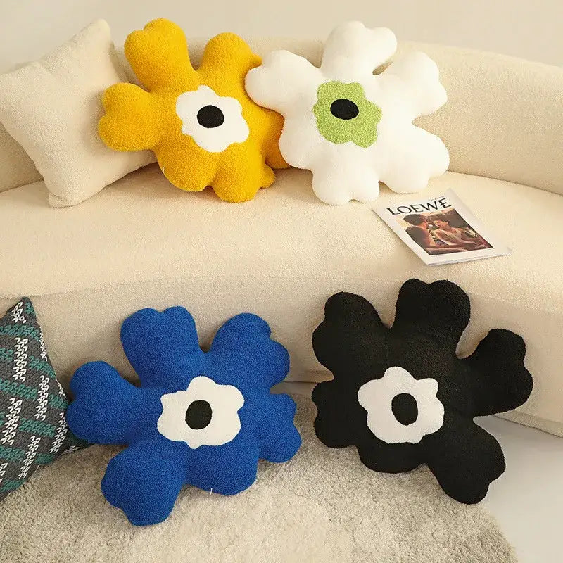 Yellow & white flower shaped decorative throw pillow living room