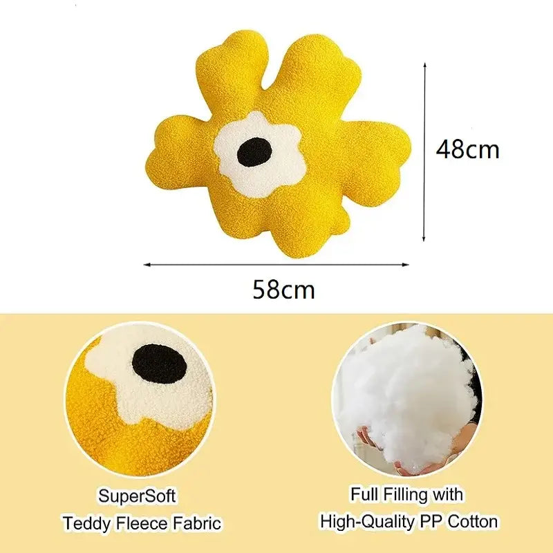 Yellow & white flower shaped decorative throw pillow living room