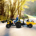 Yellow 12V Electric Ride-On Excavator Bulldozer Rubber Tires with Trailer for Kids - Remote Control Included