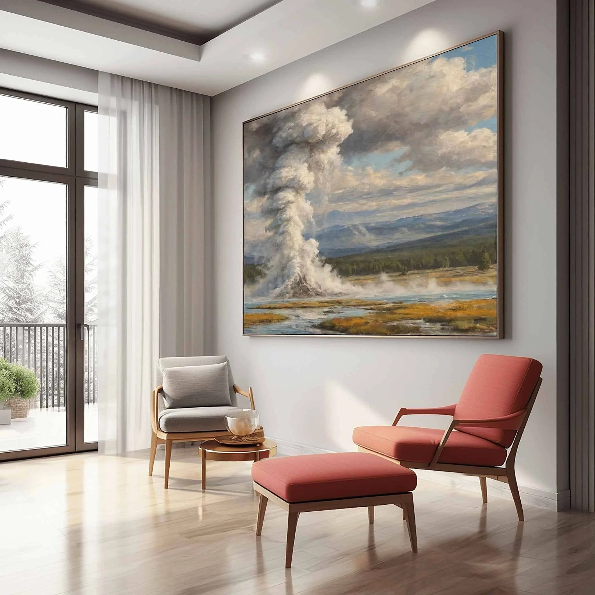 Yellowstone Icon: Old Faithful Geyser Eruption Oil Painting