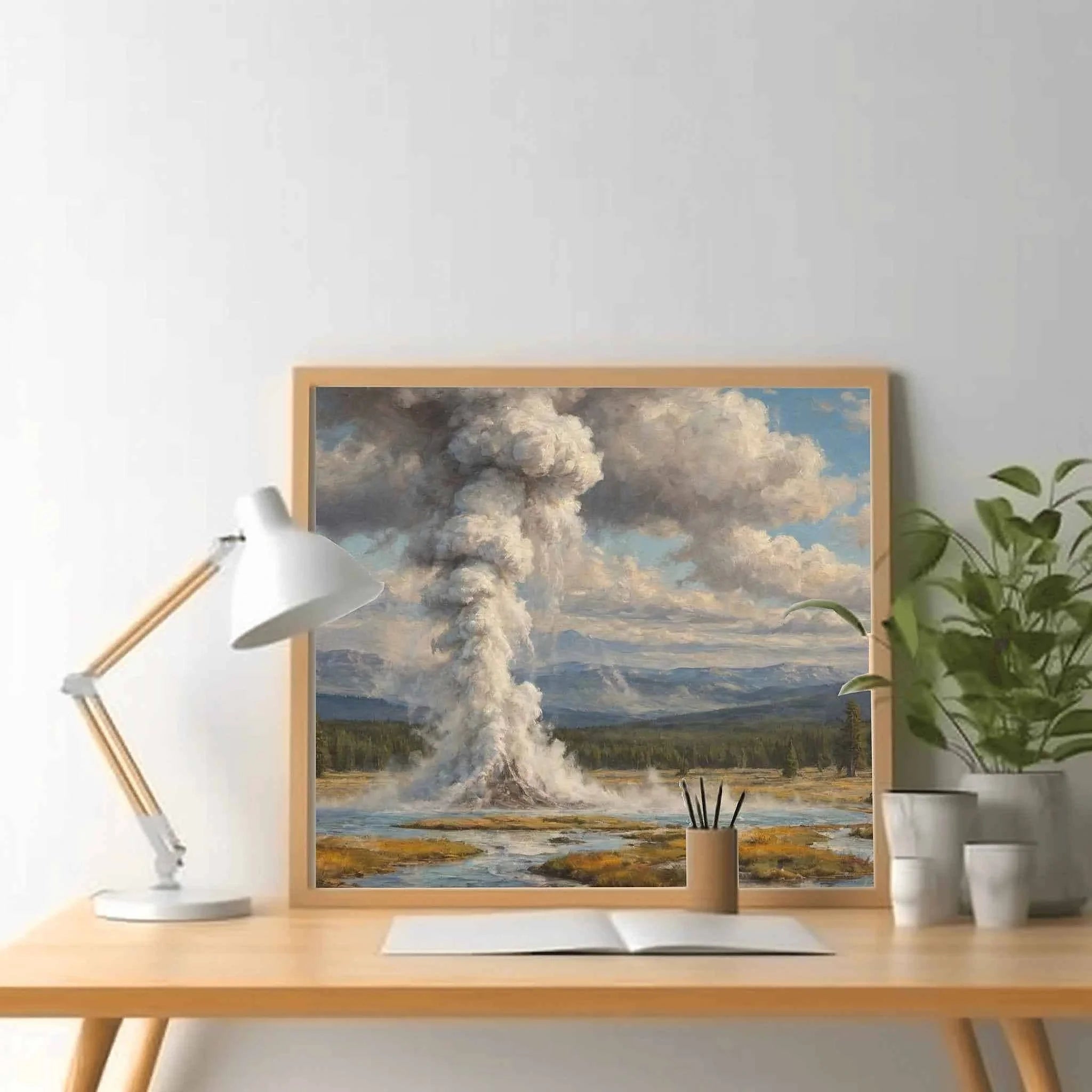 Yellowstone Icon: Old Faithful Geyser Eruption Oil Painting