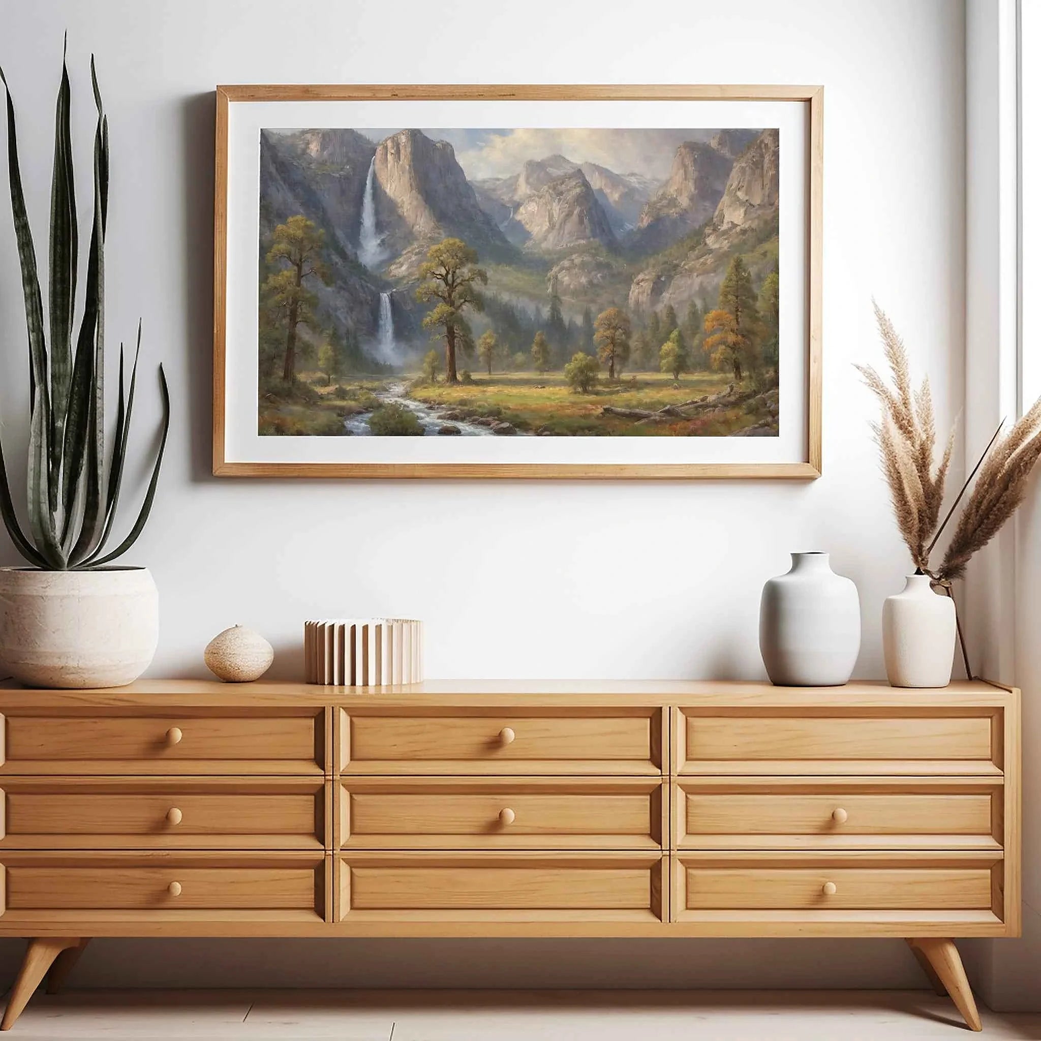 Yosemite's Grace: Bridalveil Fall & Misty Granite Peaks Oil Painting