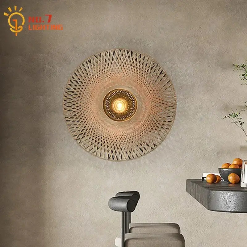 Zen natural bamboo weaving wall lamp for living room