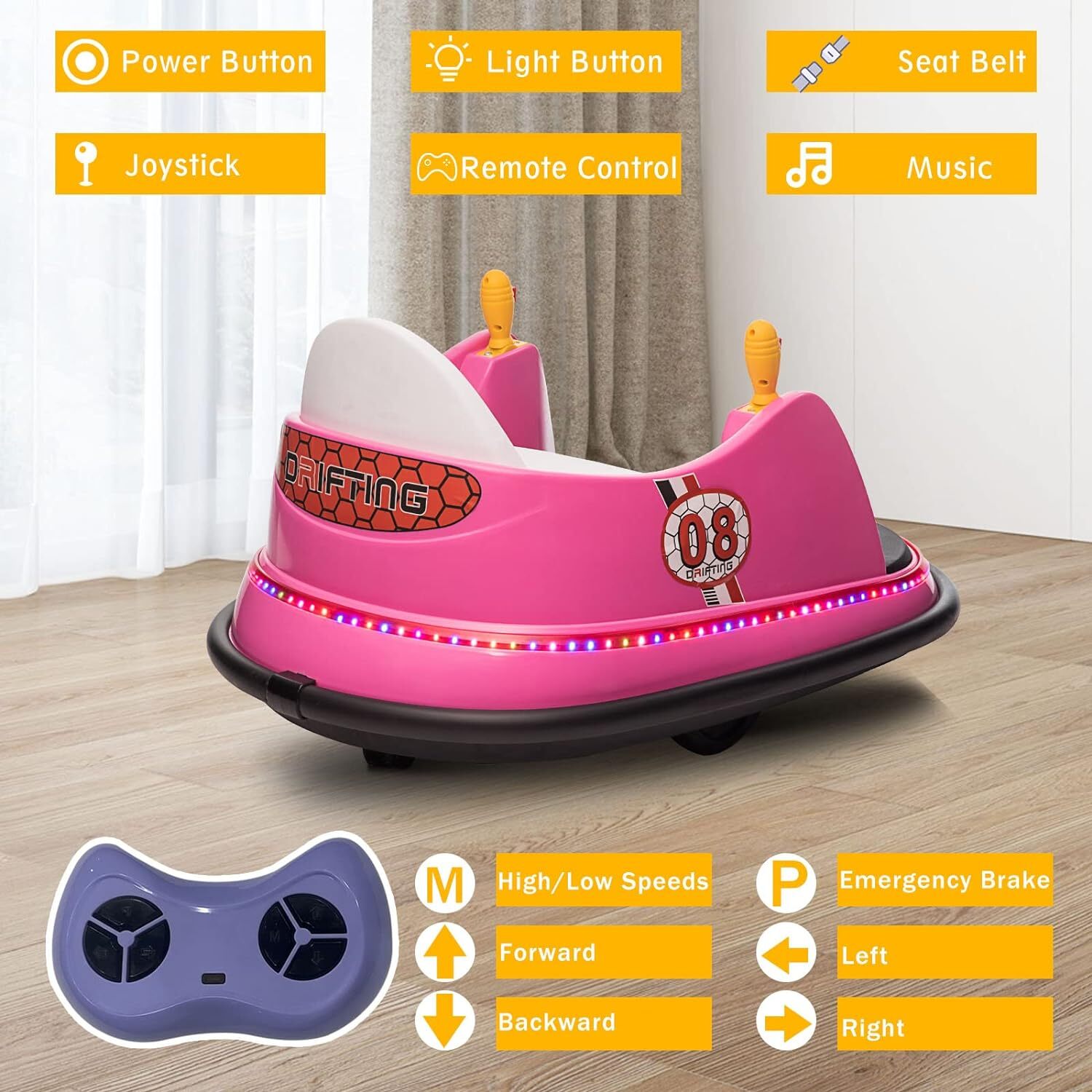 12V Kids Ride-On Bumper Car with Remote Control, 360° Spin, and Flashing Lights for Toddlers