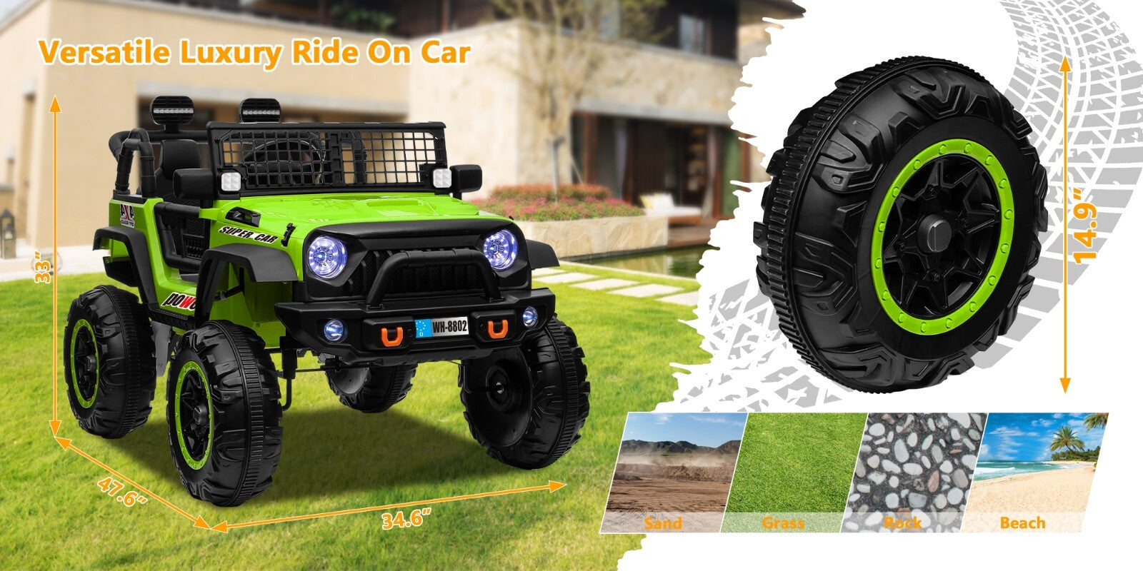 12V Electric 4-Wheel Kids Ride-On Truck with Remote Control and 2 Seats, Green