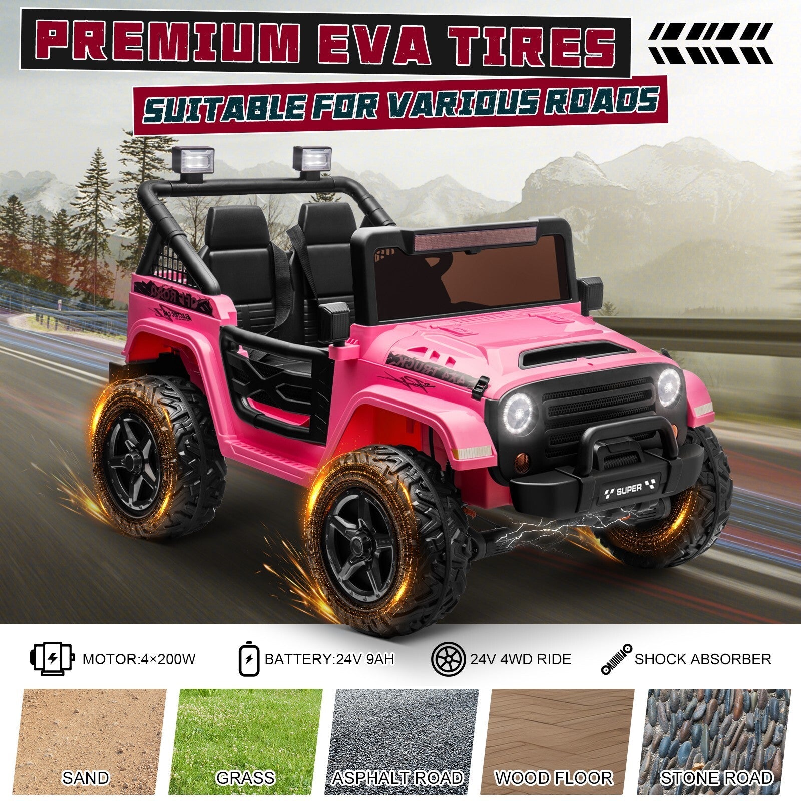 Kids Electric Ride-On Truck 24V 9AH Battery 4WD/2WD Off-Road Power Car