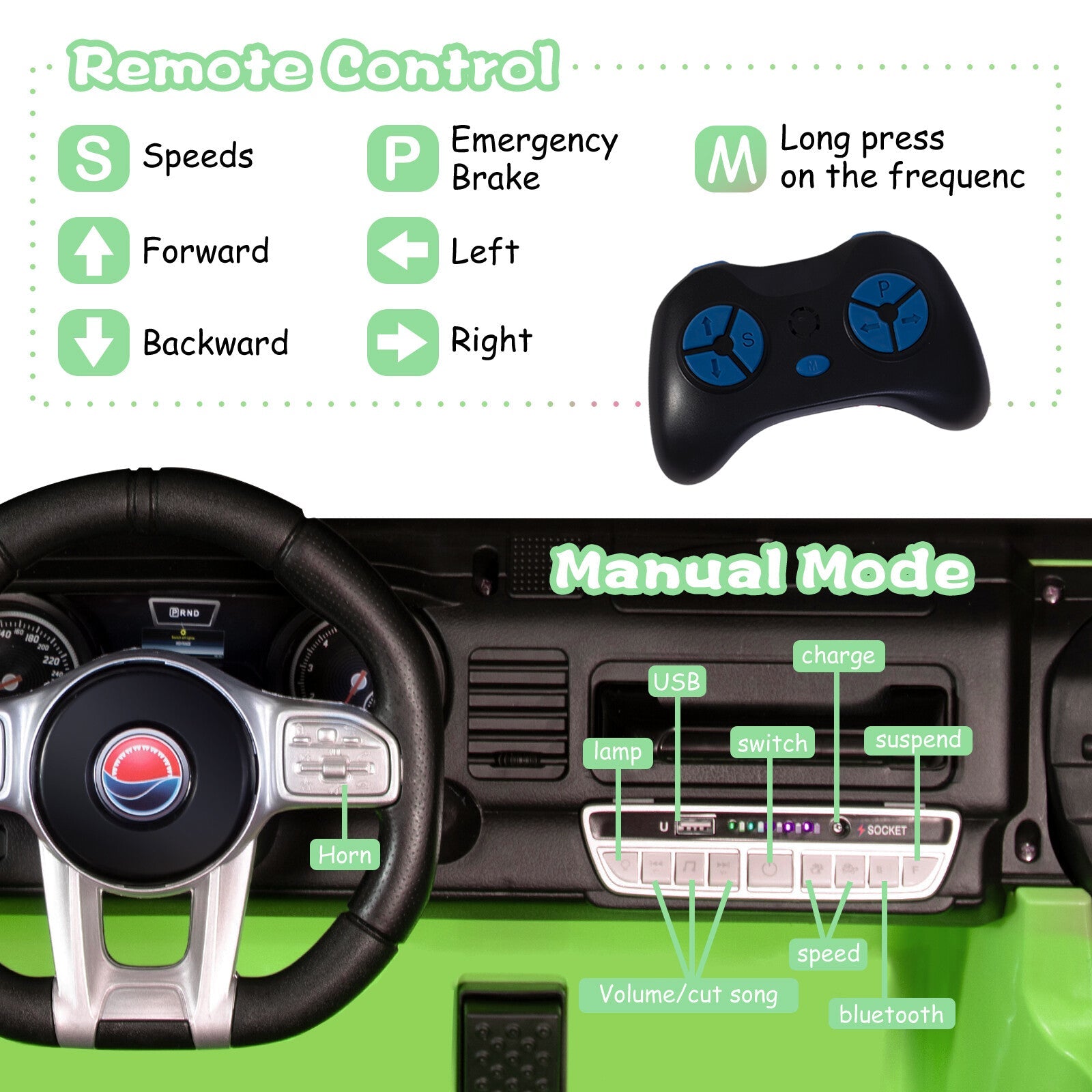 12V Electric Ride-On Jeep Truck for Kids, 2-Seater with 3 Speeds and Remote Control